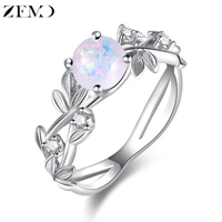 zemo natural fire opal stone rings for women silver color wedding rings luxury leaves shape bands vintage female jewelry gifts