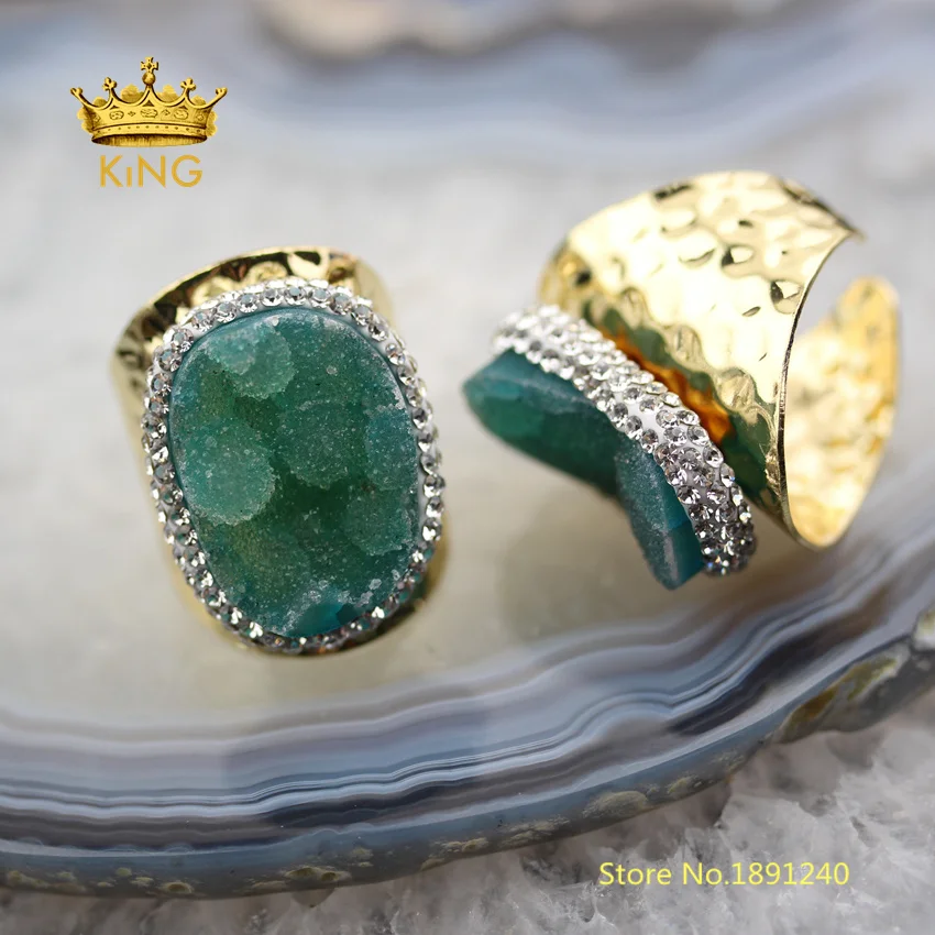 5 шт. Бесплатная форма Druzy Agates кольца ювелирные изделия оптом зеленый Drusy Geode