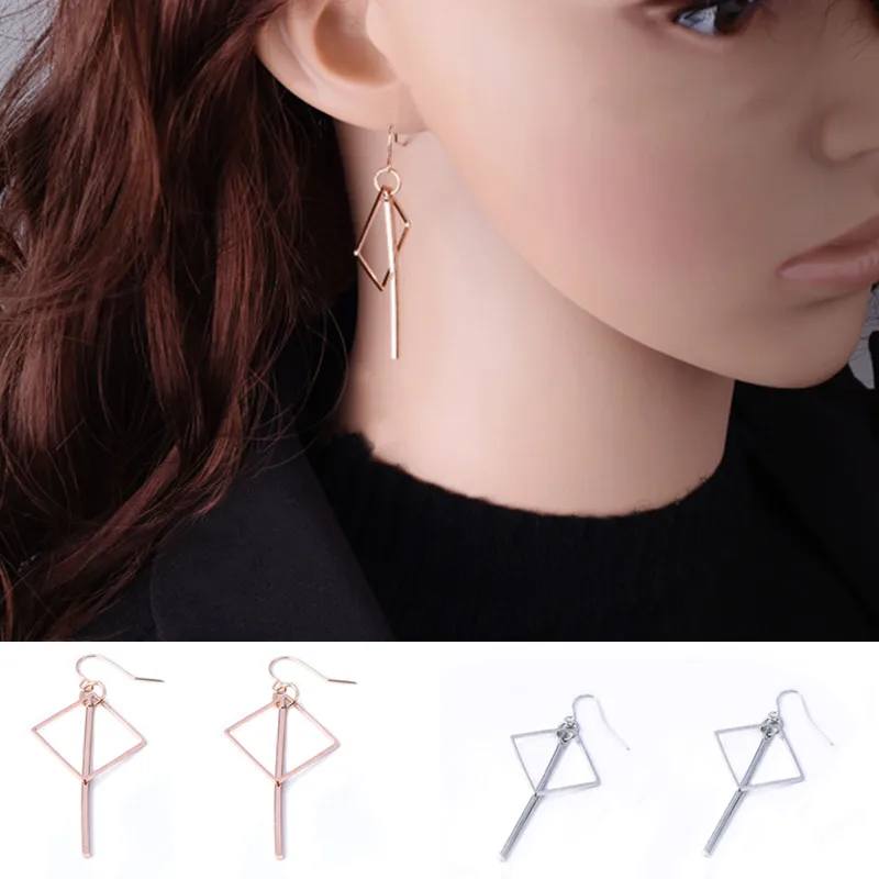 Новые летние стильные золотые серебряные цветные треугольные серьги гвоздики