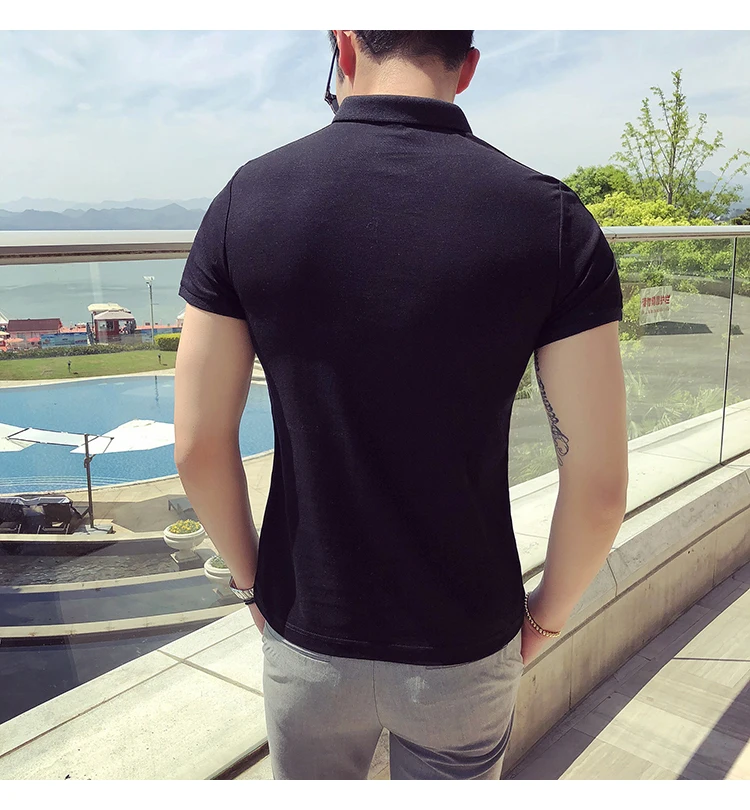 Брендовая мужская рубашка поло, хлопковая, модная, Camisa Polo, летняя, на плече, с лентой, в стиле пэчворк, с коротким рукавом, повседневная, приталенная, поло, Homme