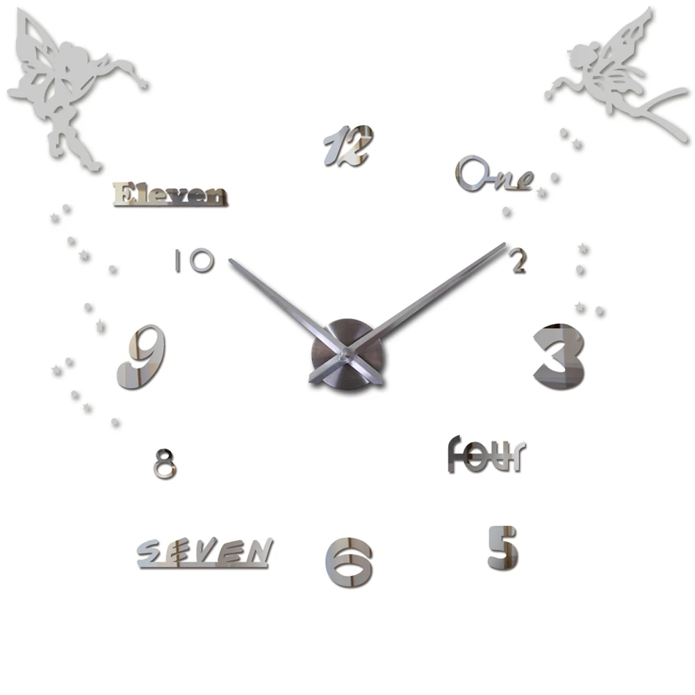 3D цифровые настенные часы сделай сам акриловые зеркальные большие с ангелом