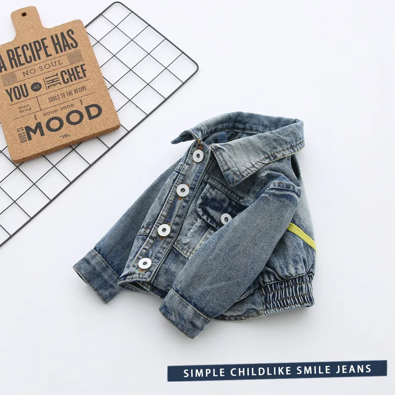 Детские джинсовые куртки для девочек короткие Jeackets с длинным рукавом и смайликом