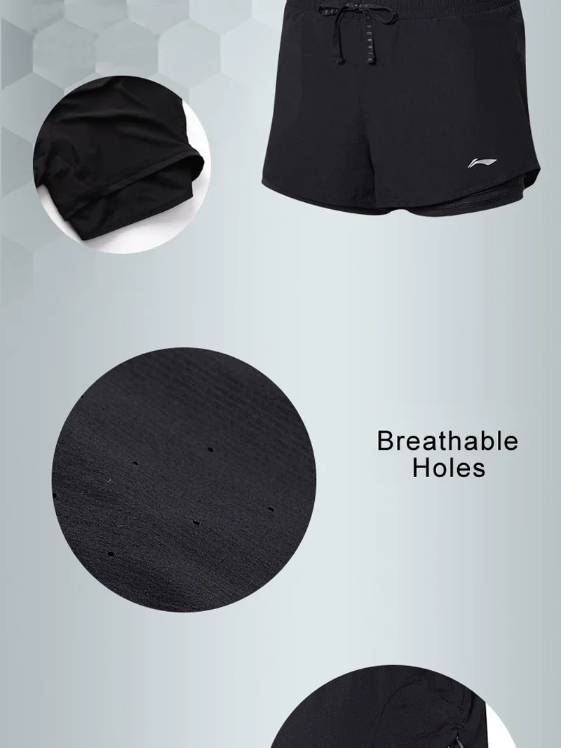 Li-Ning, женские спортивные шорты для бега, Стандартная посадка, 89% нейлон, 11% спандекс, подкладка, удобные дышащие шорты AKSN034 WKD580