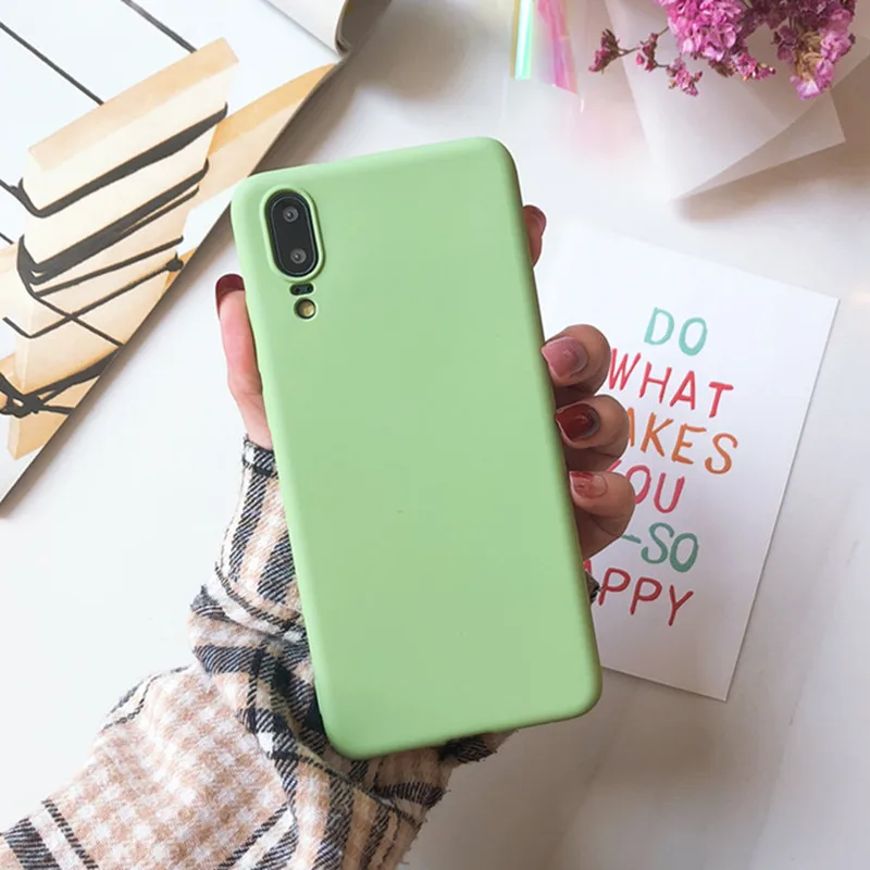 Green Матовый однотонный красный чехол для телефона Huawei Honor 8X MAX 8A 10 Lite P30 P20 P10 Mate 10 20 Pro Lite Мягкий ТПУ чехол - Цвет: Green