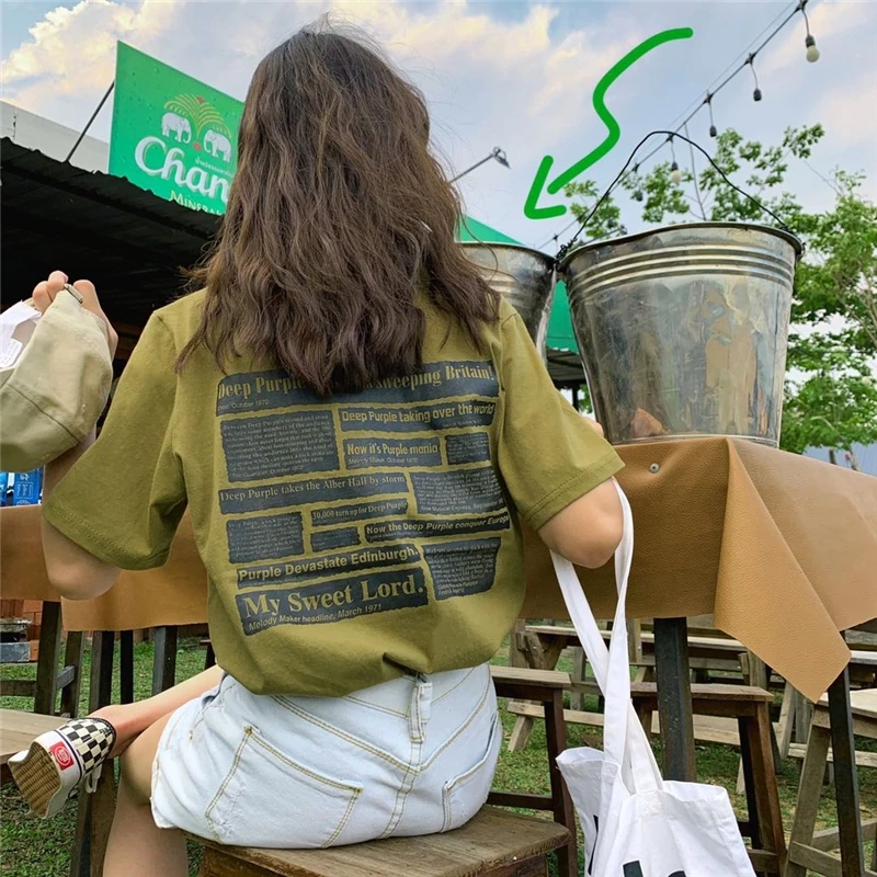 Женские футболки Harajuku в Корейском стиле новинка 2019 свободные с короткими