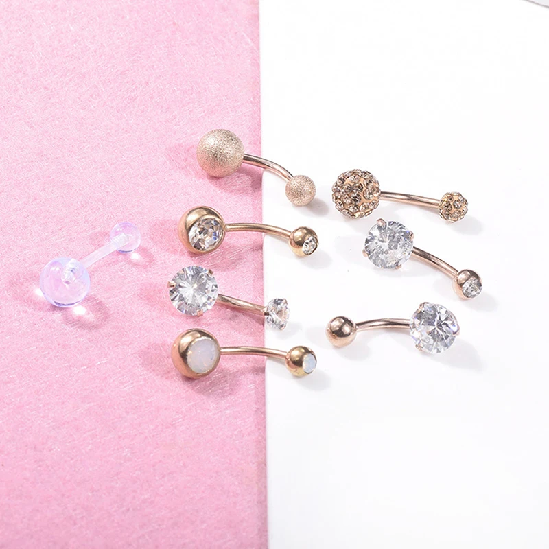 8 шт./компл. разноцветные Кристальные стальные кольца для пупка кольцо ювелирные