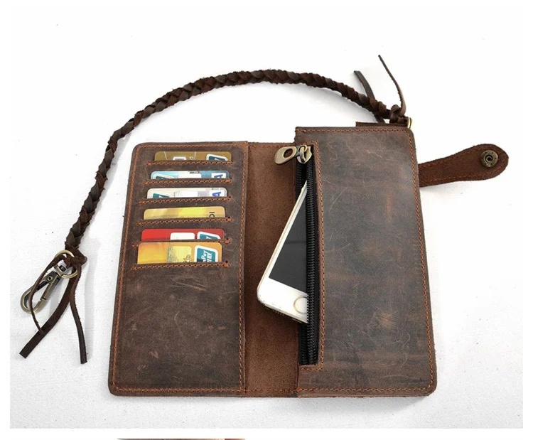 Мужской Длинный кошелек Crazy horse винтажный из натуральной воловьей кожи ручной
