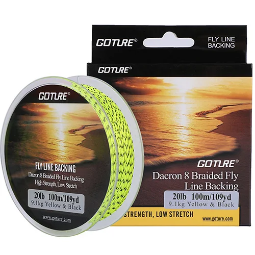 Yellow Black Goture 8 Strands Fly Fishing Backing Line 100M/109YRD 20LB 30LB Dacron Braided Fly Fishing Line Carp Bass Trout Fishing Tackles - Цвет: Yellow Black
