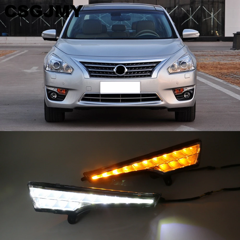 1 пара, Автомобильный светодиодный DRL дневные ходовые огни для Nissan Altima Teana 2013, лампа, бампер, противотуманный светильник, лампа для стайлинга вождения