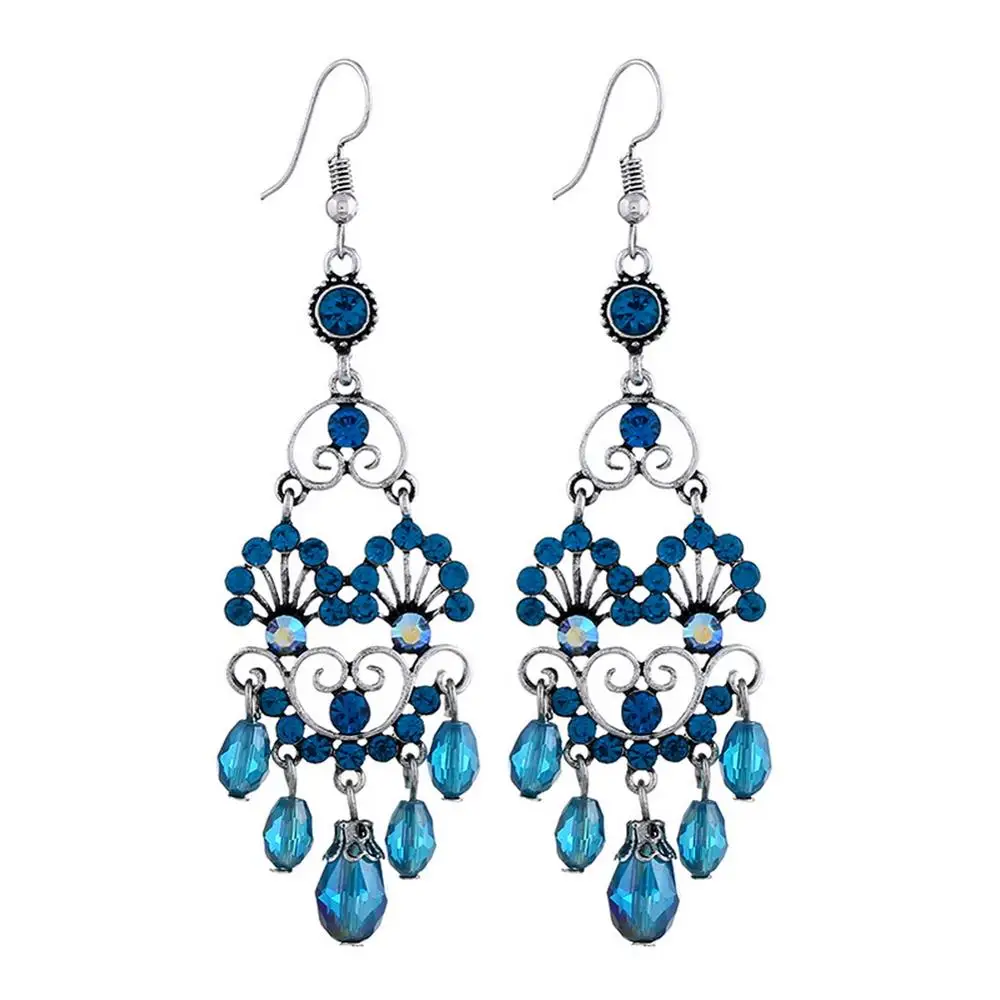 Rhinestone Dangle Drop Tibetan Silver Ethnic Bohemia Earrings Dainty Chandelier | Украшения и аксессуары