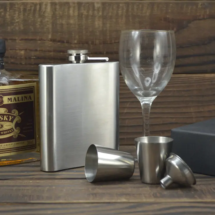 Роскошная плоская фляжка JD набор из 7 унций портативная нержавеющей стали флакон