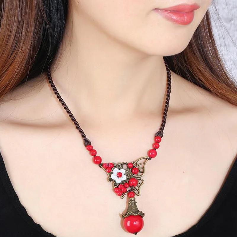 Ожерелье с красными бусинами в форме бабочки|clavicle necklace|rope necklacenecklaces for women |