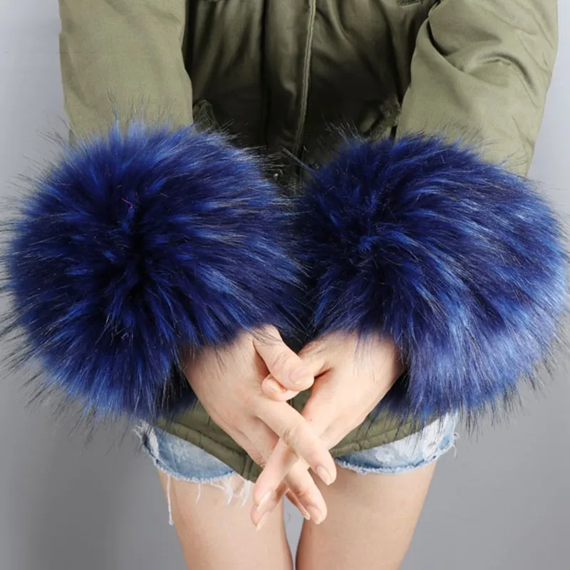 NavyBlue CHICEVER осень зима искусственный мех перчатки для женщин рукава митенки хит цвета полосатые перчатки женская одежда аксессуары мода прилива - Цвет: NavyBlue