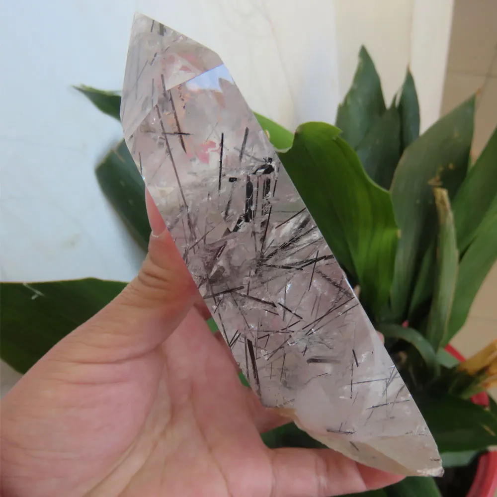 New Arrival !!! 409g Natural Clear Black Tourmaline Quartz Crystal Point Wand Pocket Stone Mineral Reiki Healing | Дом и сад