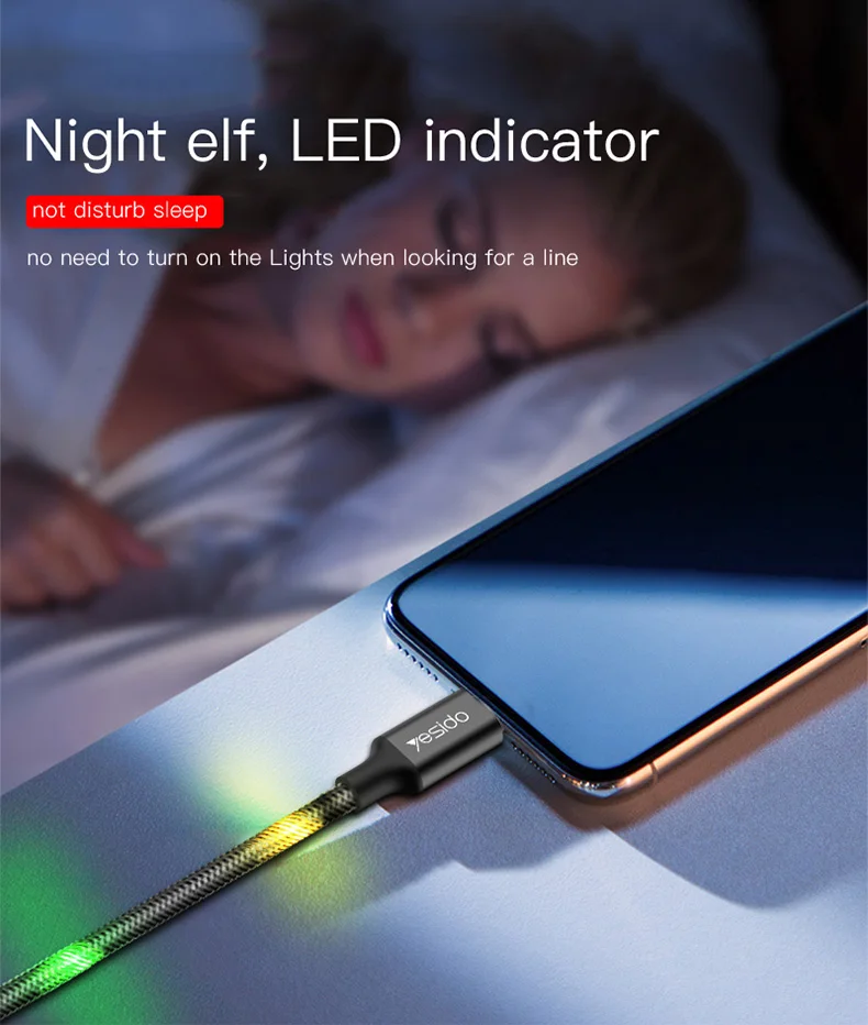 Yesido многоцветный светодиодный кабель микро-usb с голосовым управлением для huawei Xiaomi redmi LG 2.4A Micro USB кабель для зарядки и передачи данных для samsung S7