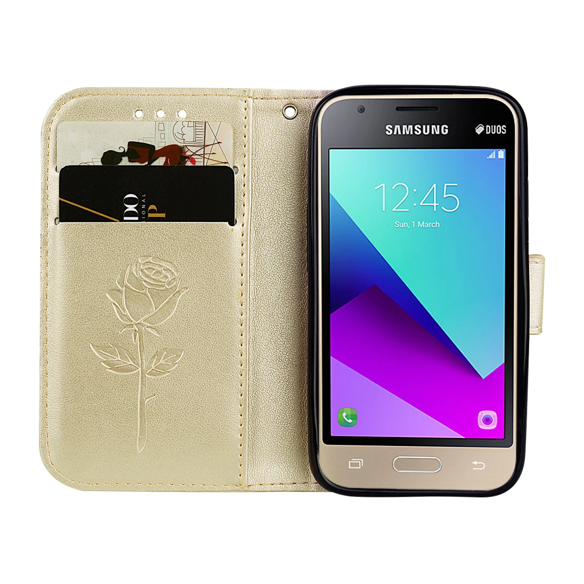 Gold Чехол для телефона для samsung Galaxy J1 Mini Prime J106F цветочный дизайн кошелек кожаный флип чехол s для Galaxy J1 Mini Prime - Цвет: Gold