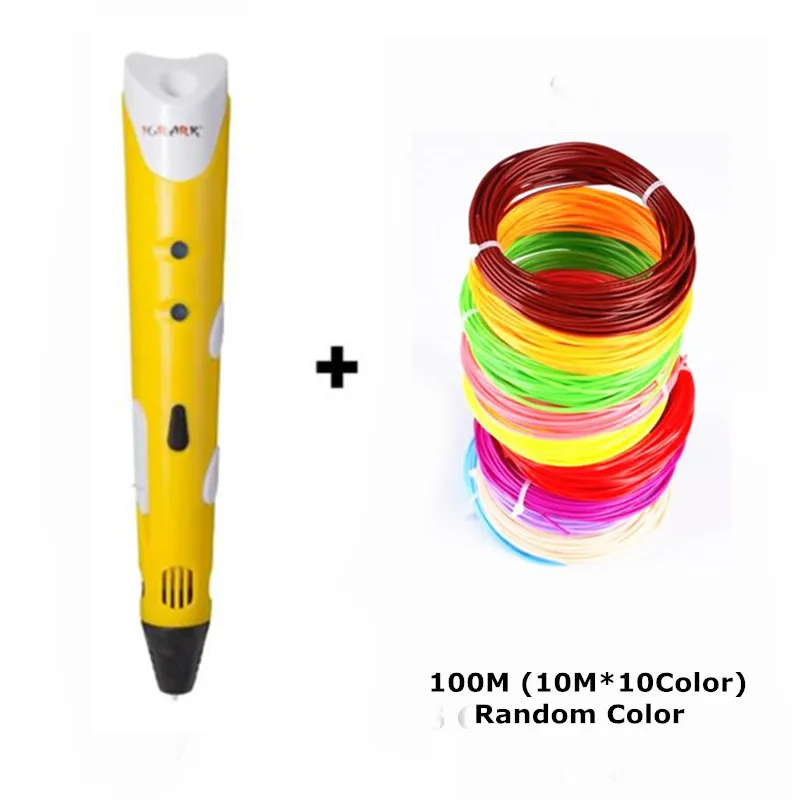 Yellow add 100m ABS IGrArK 3D Ручка с добавлением 3 вида цветов нитей 3d принтер Ручка 3D/1 поколение лучший подарок для детей 3D стерео ручка для рисования - Цвет: Yellow add 100m ABS