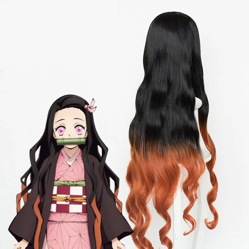 Аниме Demon Slayer Косплей волосы Nezuko Kamado головные уборы длинные вьющиеся смешанные