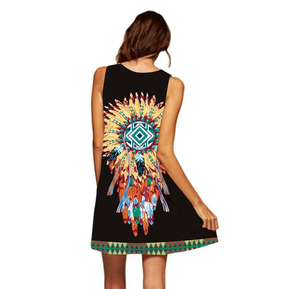 2019 женское летнее пляжное платье без рукавов с принтом хлопковое повседневное