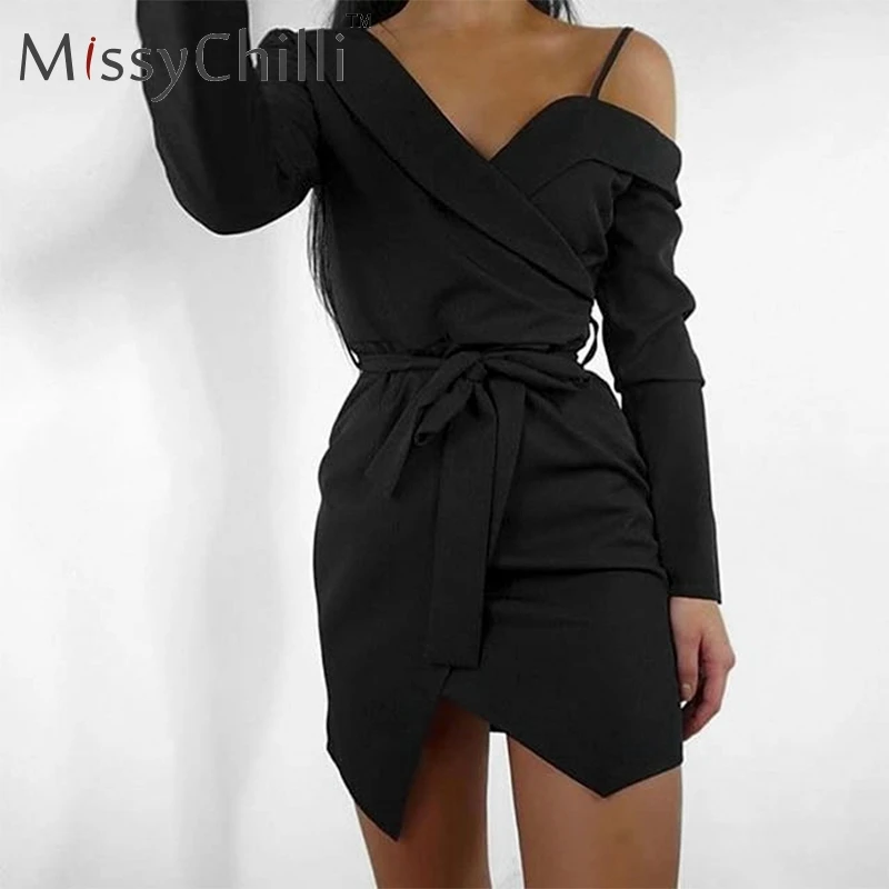 Женское мини платье MissyChilli весеннее облегающее вечернее на одно плечо с