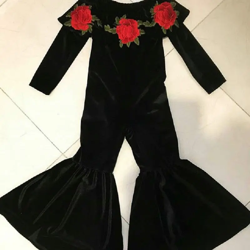 Pudcoco новинка 2019 бархатный расклешенный комбинезон с цветочным принтом для