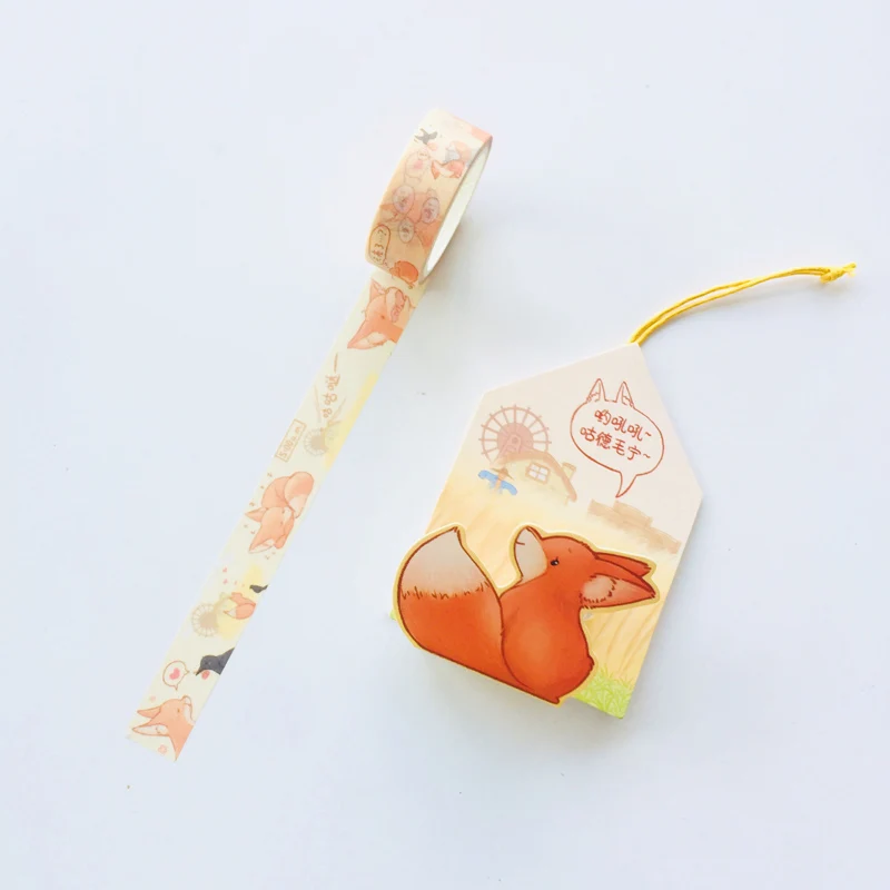 fox 15mm X 5m Kawaii Cats Otter Fox Animals Pendant Decorative Washi Tape DIY Scrapbooking Masking Tape School Office Supply - Color: fox