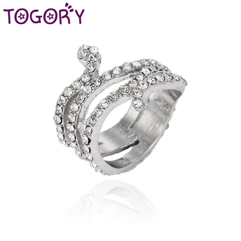 TOGORY, модное Фирменное кольцо с бантом, складываемое, микро кольцо, CZ, кольцо на палец для женщин, лучший подарок, ювелирное изделие