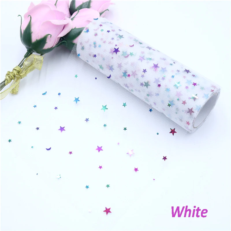 White 10 ярд 15 см Звезда Блеск Тюль в рулонах для свадьбы украшения Ремесло Тюль Ткань пачка платье DIY органзы Baby Shower вечерние принадлежности - Цвет: White