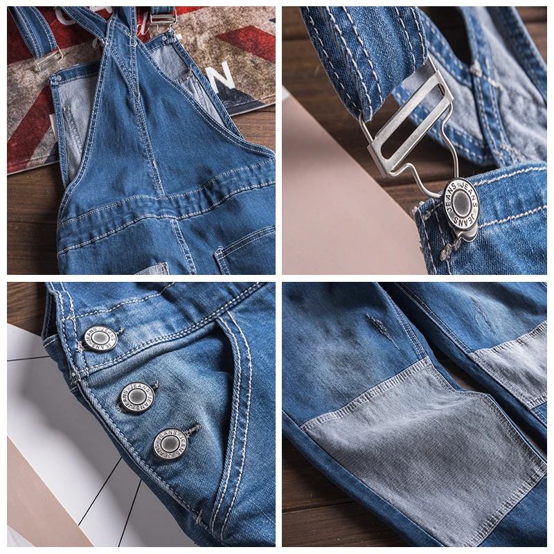 

Japanese Style Mens Retro Moto Biker Denim Overalls Male Slim Fit Strap Jeans Men Suspender Trouser One Piece Jumpsuit Pockets