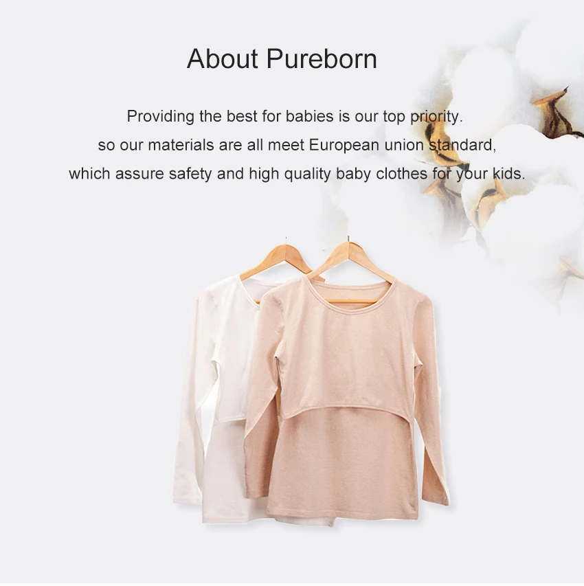 Pureborn Кормление кормящих Топы двойной слой футболка Грудное вскармливание с длинным рукавом Одежда для беременных женщин