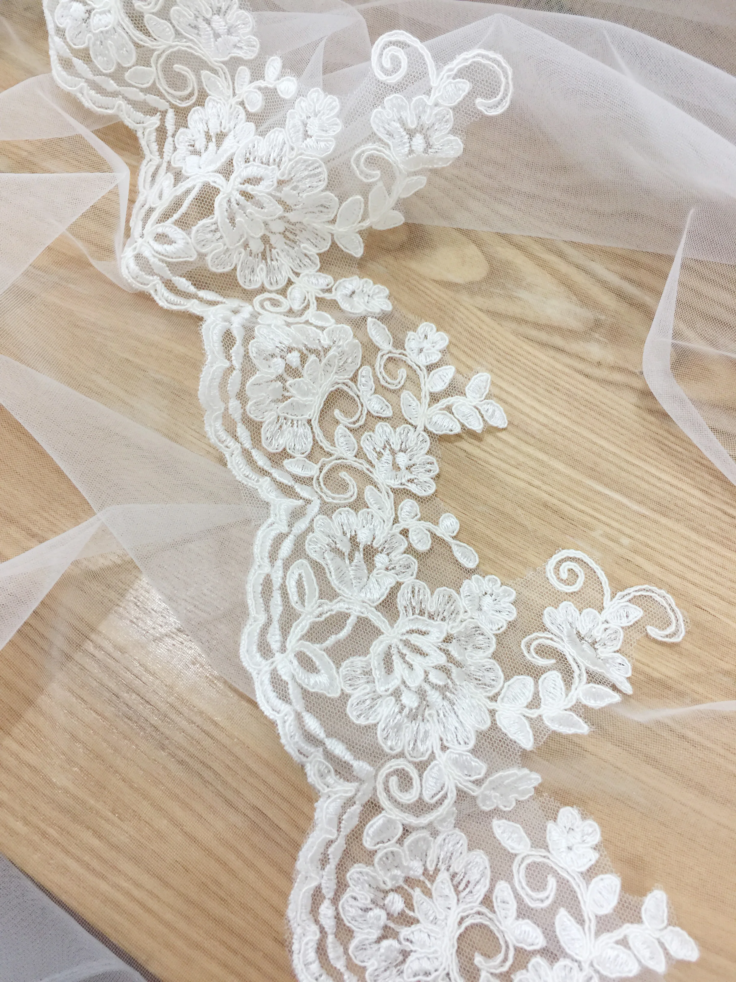 6 ярдов Изящная кружевная отделка с аланконом цвета слоновой кости шнур мелкой