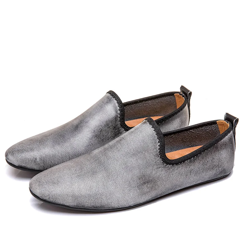 Grey FJLB6 ZSAUAN/деловые мужские мокасины с острым носком; дышащие мягкие мокасины; лоферы; сезон лето-весна; модельные туфли на плоской подошве для вождения - Цвет: Grey FJLB6