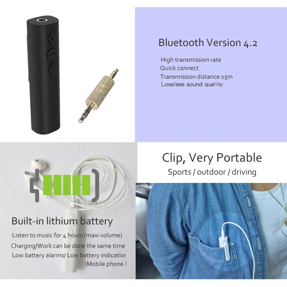 Eunavi Bluetooth гарнитура для авто AUX аудио приемник адаптер 3.5 мм 4.2 громкой музыки