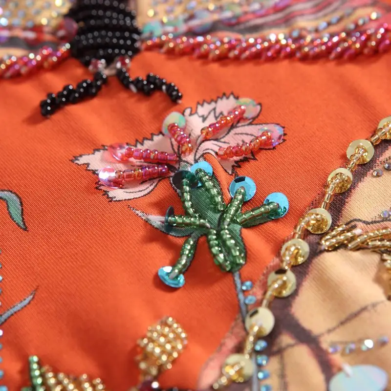 Женские футболки летняя рубашка хлопок оранжевый круглый вырез ручная работа