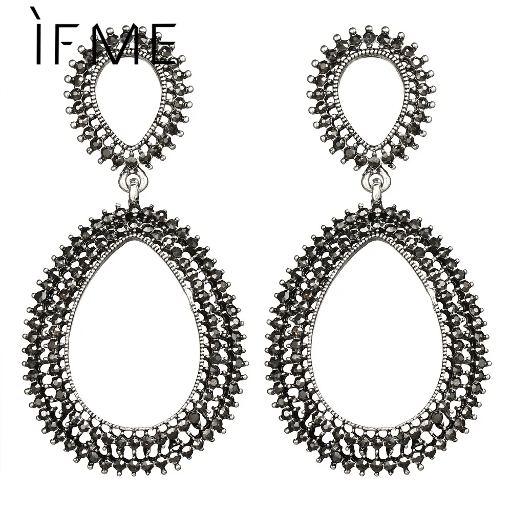 IF ME Vintage Geometric Drop Earrings Women Trendy Gold Silver Color Water Hollow Statement Dangle Earring Piercing Jewelry | Украшения и