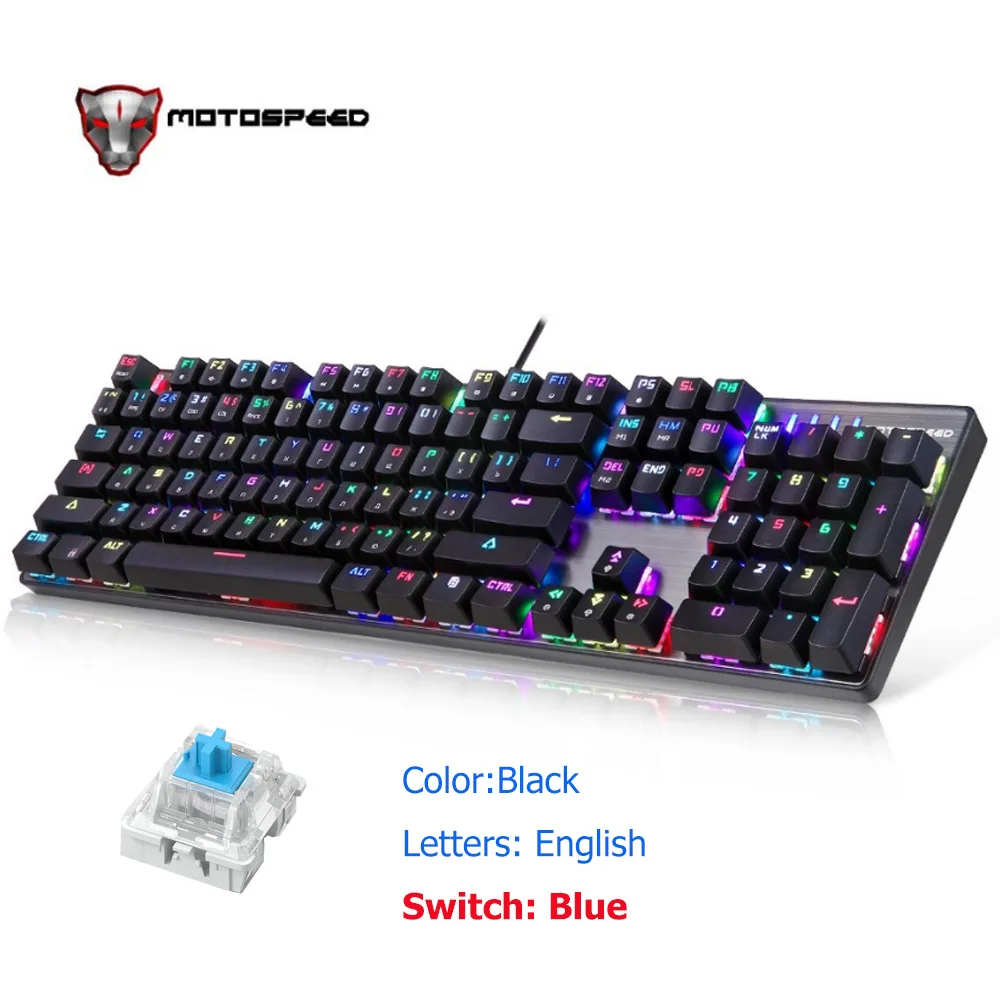 Motospeed CK104 провод RGB Механическая игровая клавиатура Русский Английский красный синий переключатель клавиатура для игрового компьютера - Цвет: EN Black Blue Axis