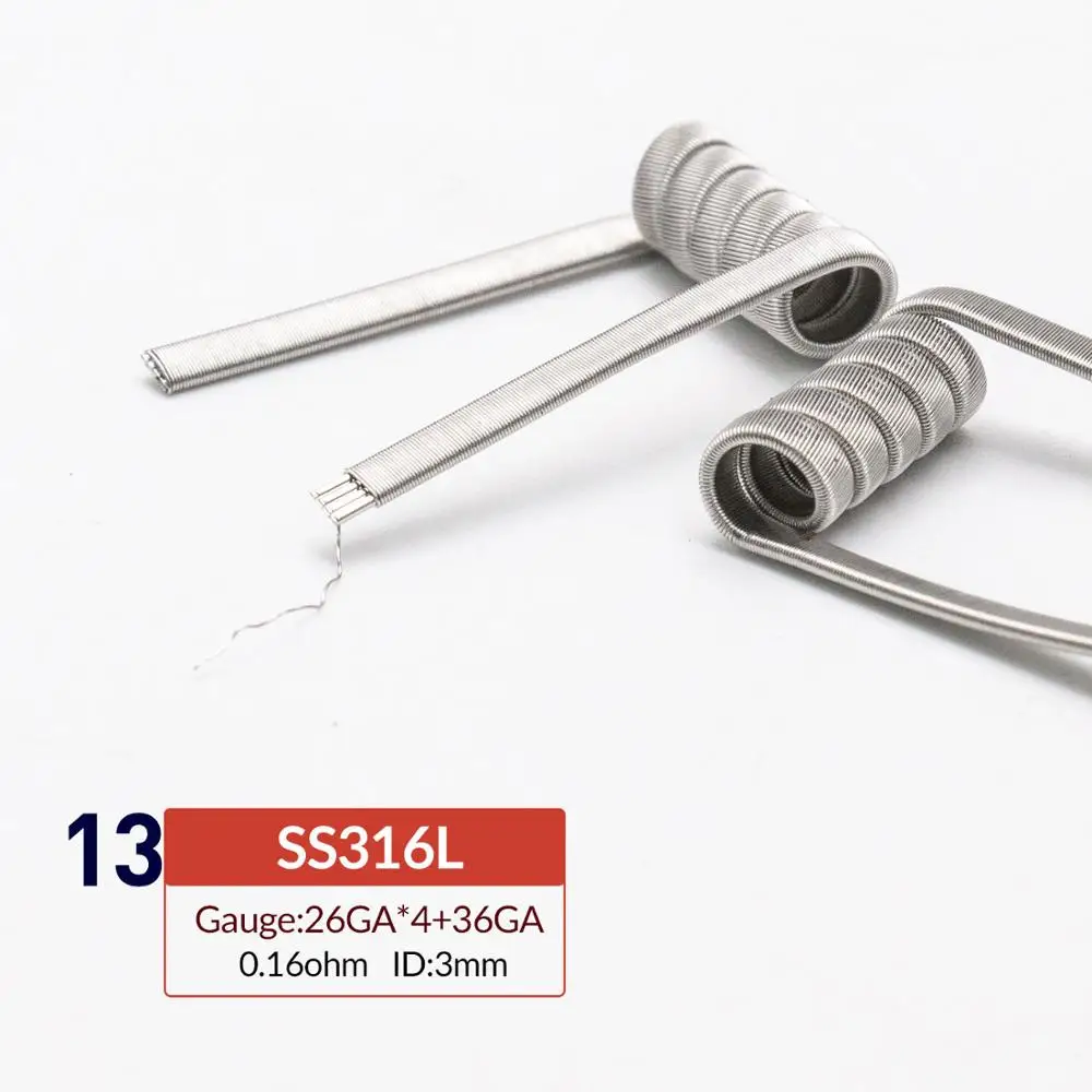 Volcanee 10 шт. Alien Clapton Плавленая Clapton Катушка Провода Предварительно Построенная катушка NI80 SS316L A1 предварительно изготовленная обмоточная катушка DIY RDA нагревательное сопротивление - Цвет: SS316 26GAx4
