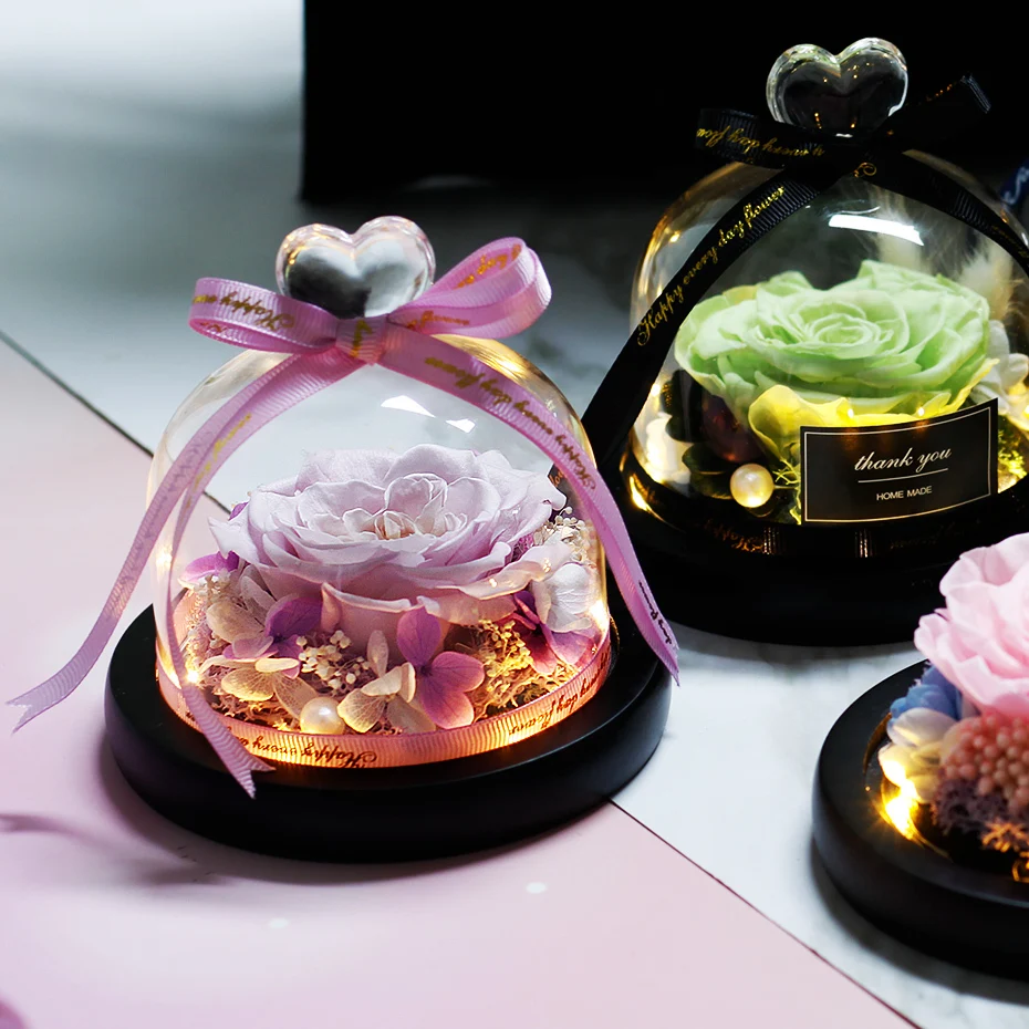 15 видов роз в колбе светодиодный Цветок розы светло-черная основа стеклянный купол лучший для матери День Святого Валентина свадебные сувениры и подарки