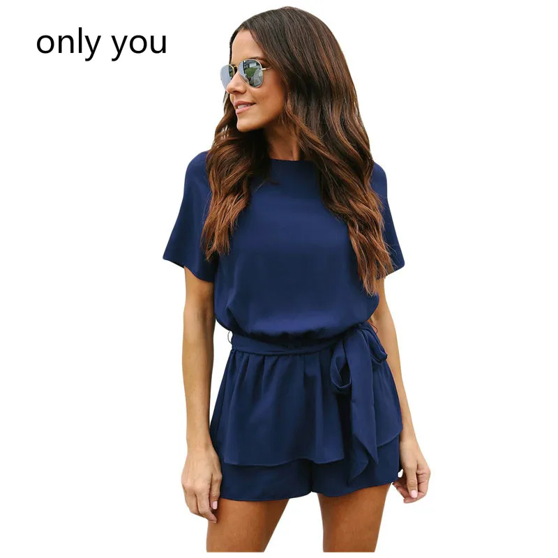 Только вы Повседневное Playsuit летние темно-Половина рукава баски талии комбинезон