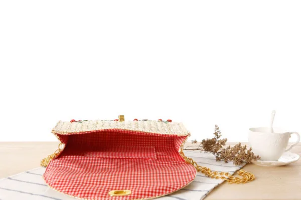 Женская летняя плетеная Сумка клатч с вишней и бананами пляпосылка через плечо