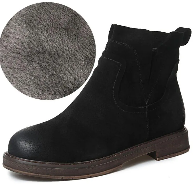 Женские ботильоны без шнуровки CMSOLO из натуральной кожи с коротким плюшем