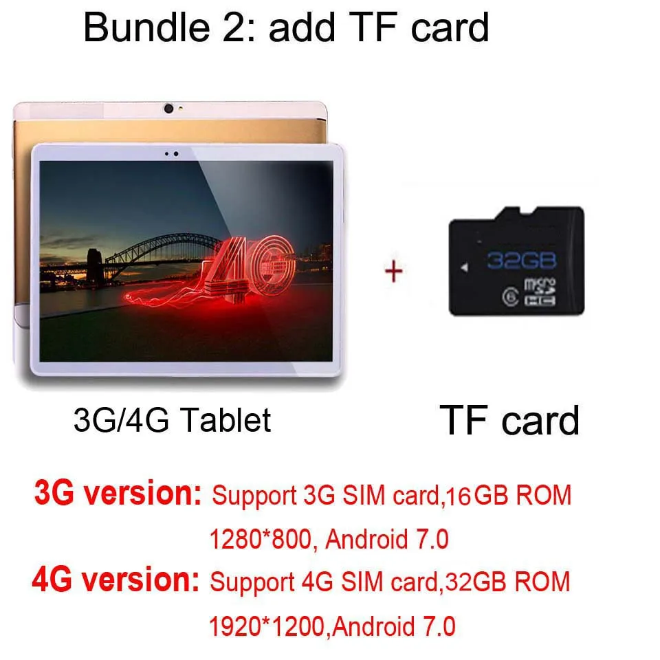 add 32G TF CARD Новейшая модель; 10 дюймов планшетный ПК Octa Core 2 Гб Оперативная память 32GB Встроенная память Android 8,1 gps 1920*1200 ips 4G планшет 10,"+ подарки WCDMA GSM - Комплект: add 32G TF CARD