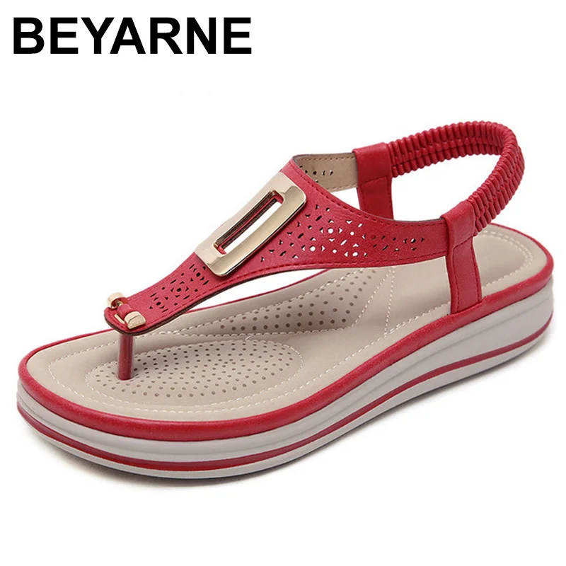 

BEYARNEWomen Thong Sandals Flip Flops Female Hollow Out Slip On Sandals Platform Ankle Elastic Band Slides Rome Ladies Footwear