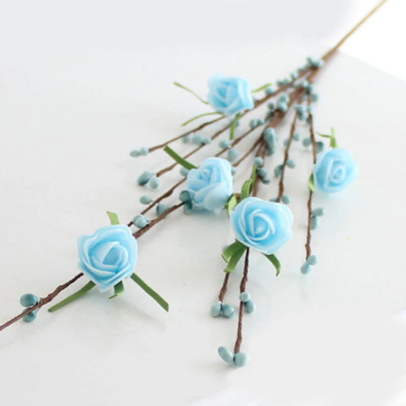 tiffany blue 1 шт., 5 головок, искусственные из ПЭ мини-розы, Маленькие искусственные цветы, свадебные, рождественские, для дома, сада, вечерние украшения, новые искусственные цветы - Цвет: tiffany blue
