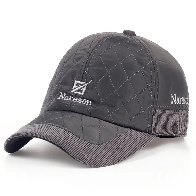 Серый TUNICA теплая зимняя бейсболка для мужчин бренд Snapback черная однотонная шапочка, бейсбол мужские зимние шапочки ушанка хлопок - Цвет: Серый