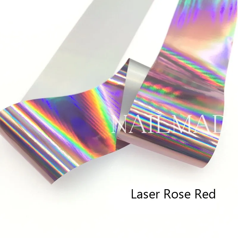 Laser Rose Red 4*100 см Золотой Серебряный ноготь Фольга наклейки Звездное небо голографическая переводная наклейка для ногтей DIY маникюр украшения для ногтей слайды наклейки - Цвет: Laser Rose Red