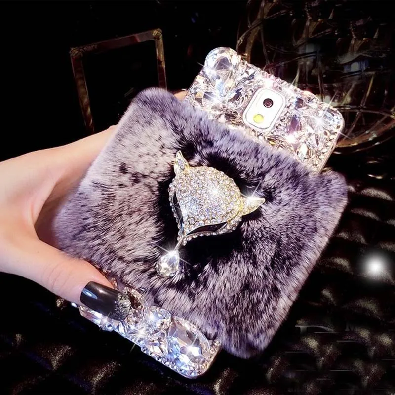 Настоящее волос кролика Rex Мех лиса Bling Diamond Crystal Case Капа Coque для Samsung J1 J2 J3 J5 J7 2016 2015
