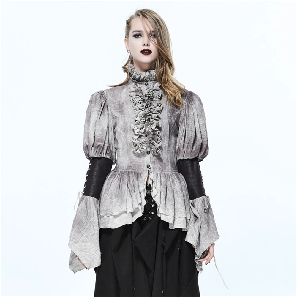 Женская блузка в викторианском стиле Готическая рубашка с оборками стимпанк