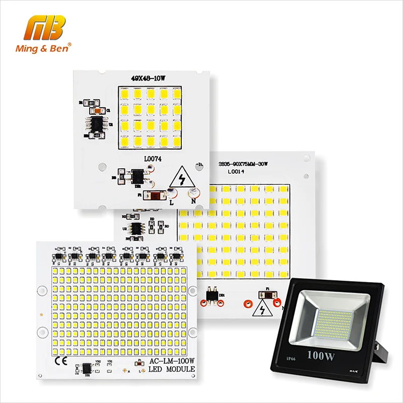 [Mingben] 2 шт. светодио дный SMD2835 чип бусины лампа 10W 20W 30W 50W 100 Вт смарт ic AC220V высокое
