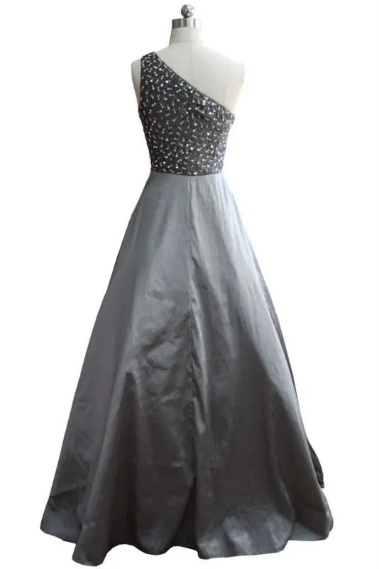 Выпускные платья 2014 Новые трапециевидные тафты на одно плечо с бусинами без